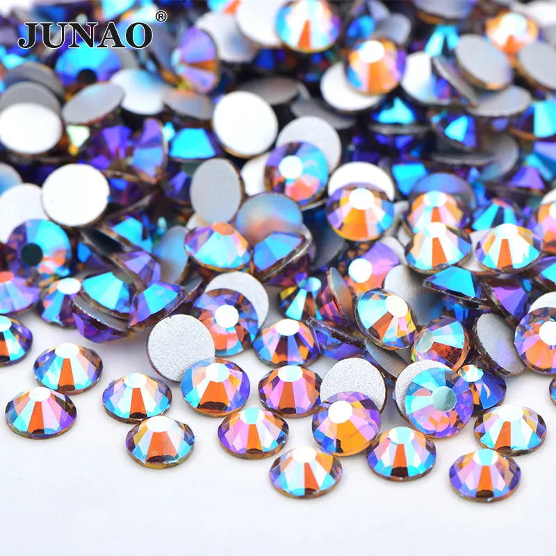 JUNAO SS16 SS20 SS30 Topaz AB Glass Flatback Rhinestones Flatback Round Strass Non Hotfix Nail Crystal Stones for Crafts