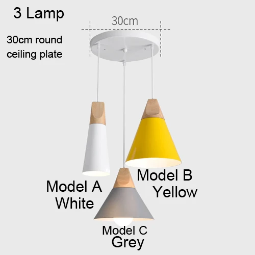3 Lamp D Model A B C Подвесные светильники в скандинавском стиле, алюминиевый абажур, цветной кофейный, для спальни, лофт, 1,2 м, кабель, внутреннее освещение, светодиодный, деревянный, E27, подвесной светильник - Цвет корпуса: 3 Lamp D Model A B C