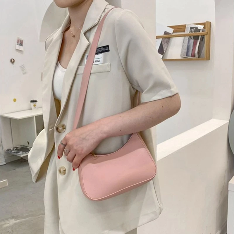 2022 New Women's Fashion Handbags Retro Solid Color PU Leather Shoulder Underarm Bag Casual Women Hobos Handbags