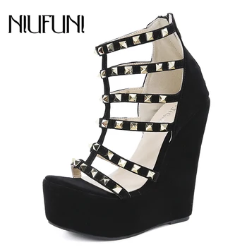 

Women's Rivet Sandals Wedge Platform Gladiator Sexy Plus Size 35-42 Peep Toe Zipper High Heels Summer Footwear Shoes For Women