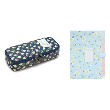 

1 Pcs Skydue Floral Printed Accordion Document File Folder(Blue) & 1 Pcs Pencil Case,Pen Bag Rose Floral, Cyan