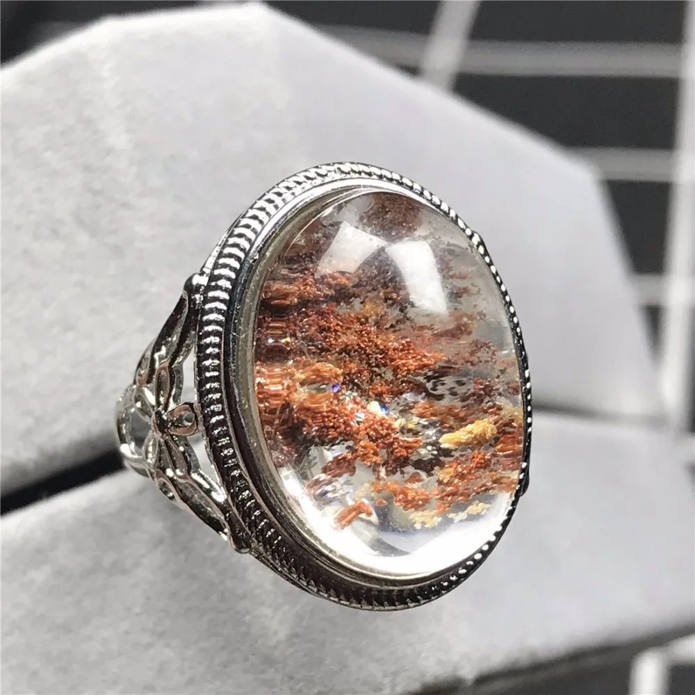 Genuine Natural Colorful Phantom Quartz Ring Jewelry For Woman Man Crystal Love 20x14mm Oval Beads Fashion Adjustable Ring AAAAA