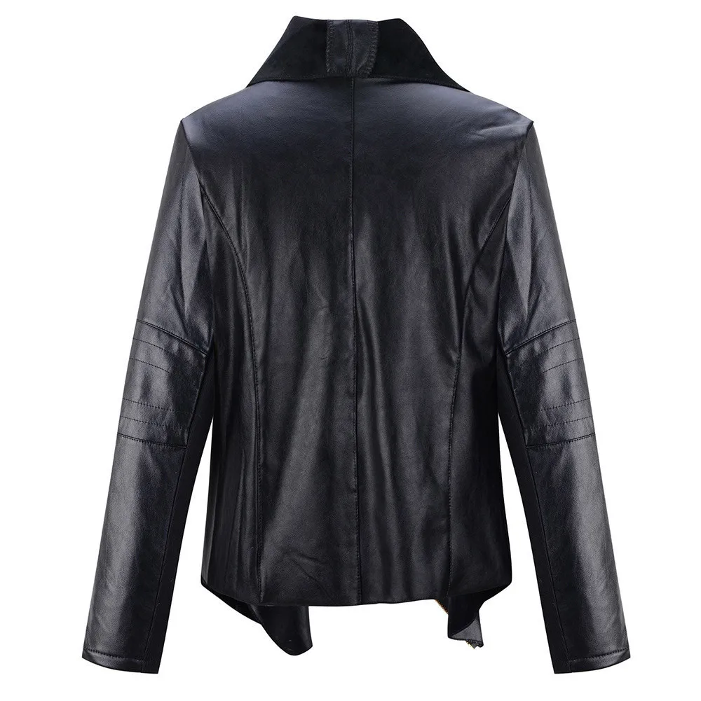 astounding  Fall and Winter 2019 New Spot Slant Zipper Irregular Large Turn-collar Long Sleeve Pu Leather Coat 