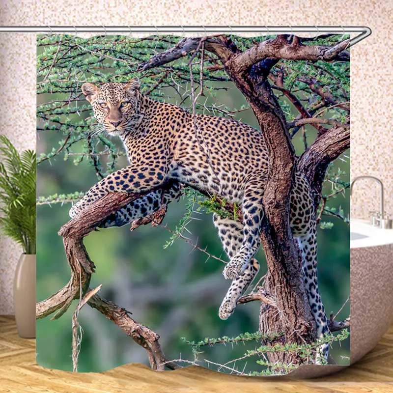 Leopards Lying down Branches Cat Tree Waterproof Shower Curtain With Hock Bathroom Curtains Bath Bathing Sheer For Home Decor | Дом и сад