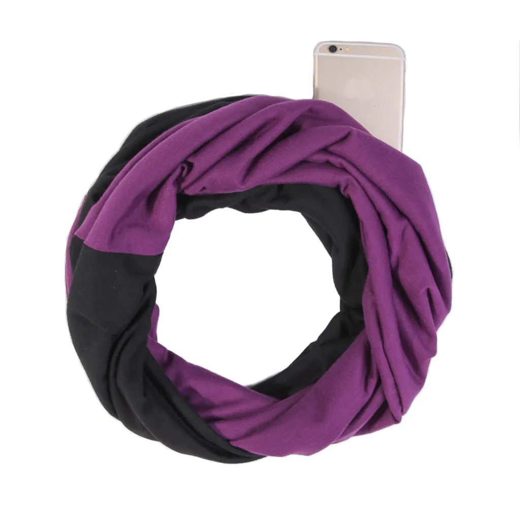 Унисекс влюбленные зимние Лоскутные теплые петли шарф на молнии телефон шаль с карманами кольцо# D10