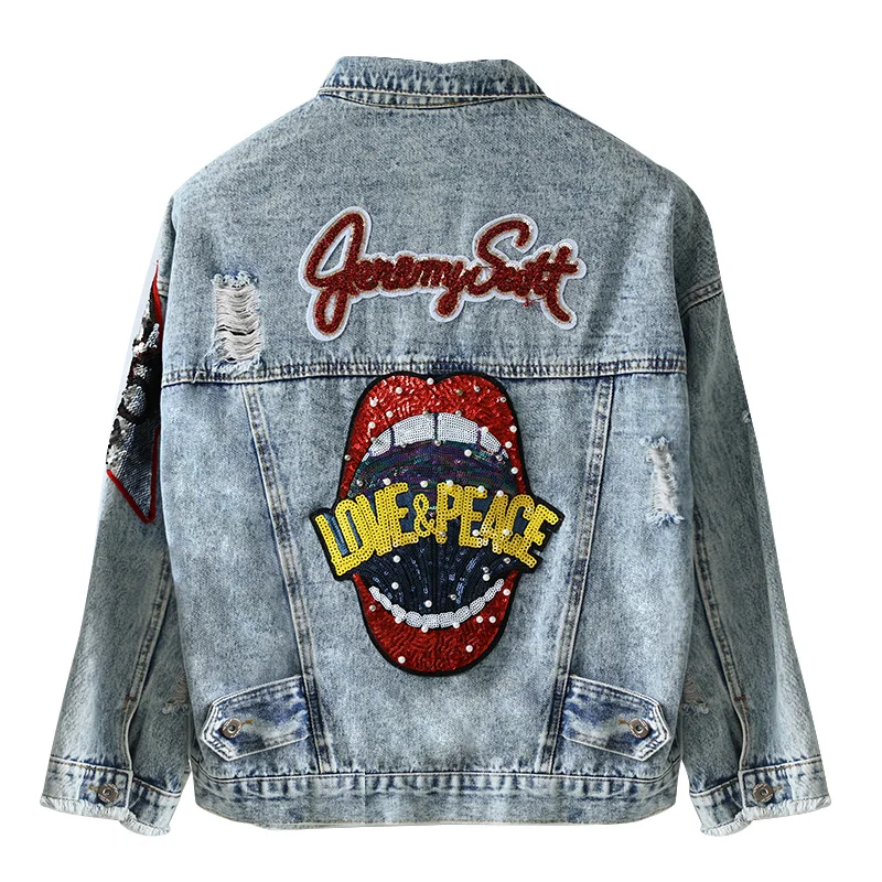 BF harajuku джинсовая куртка весна осень женская новая свободная Корейская короткая куртка с буквами и блестками ковбойская куртка большой размер