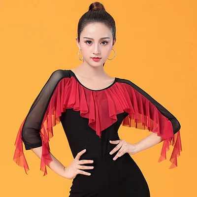 black-red Новинка, черный и красный топ для бальных танцев, латинских танцев, блуза фламенко, стандартный современный танцевальный костюм, одежда для выступлений, одежда для вальса - Цвет: black-red