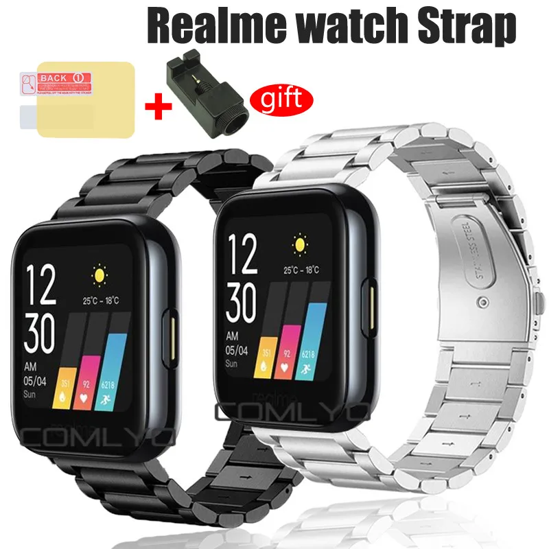 

For Realme watch strap Band Metal Quick Release Stainless Steel Straps bracelet with Realme Watch screen protector