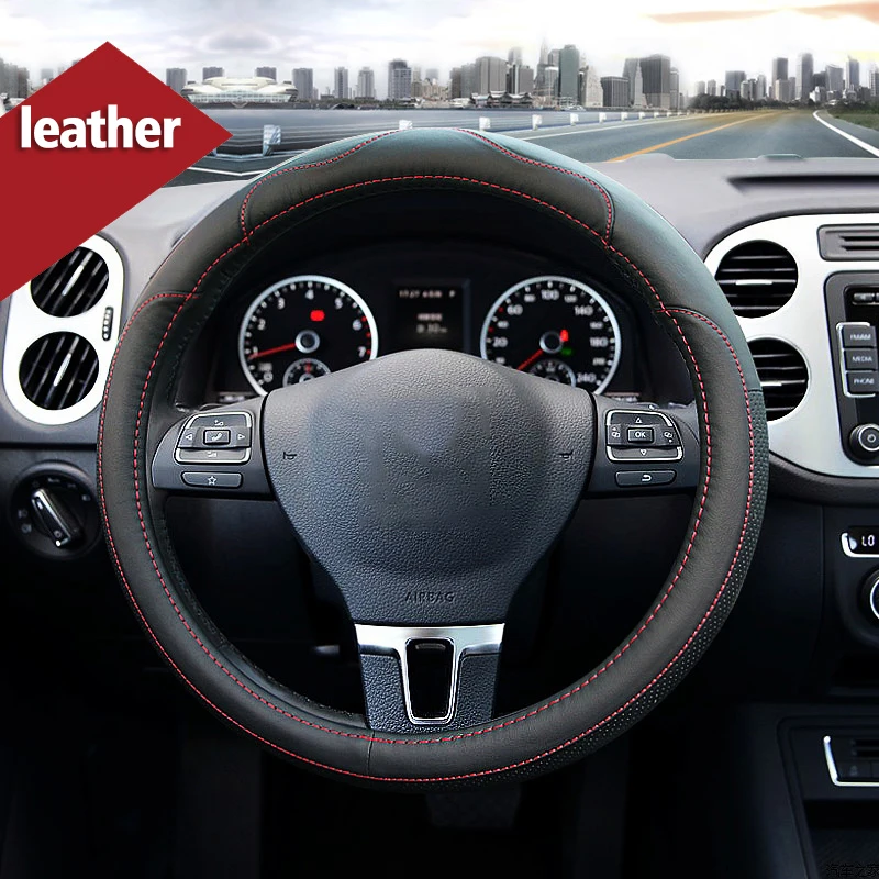Кожаный чехол рулевого колеса автомобиля для Volkswagen VW POLO Jetta MK5 MK6 GOLF 4 5 6 Tiguan Passat B5 B6 Touran Bora автомобильные аксессуары