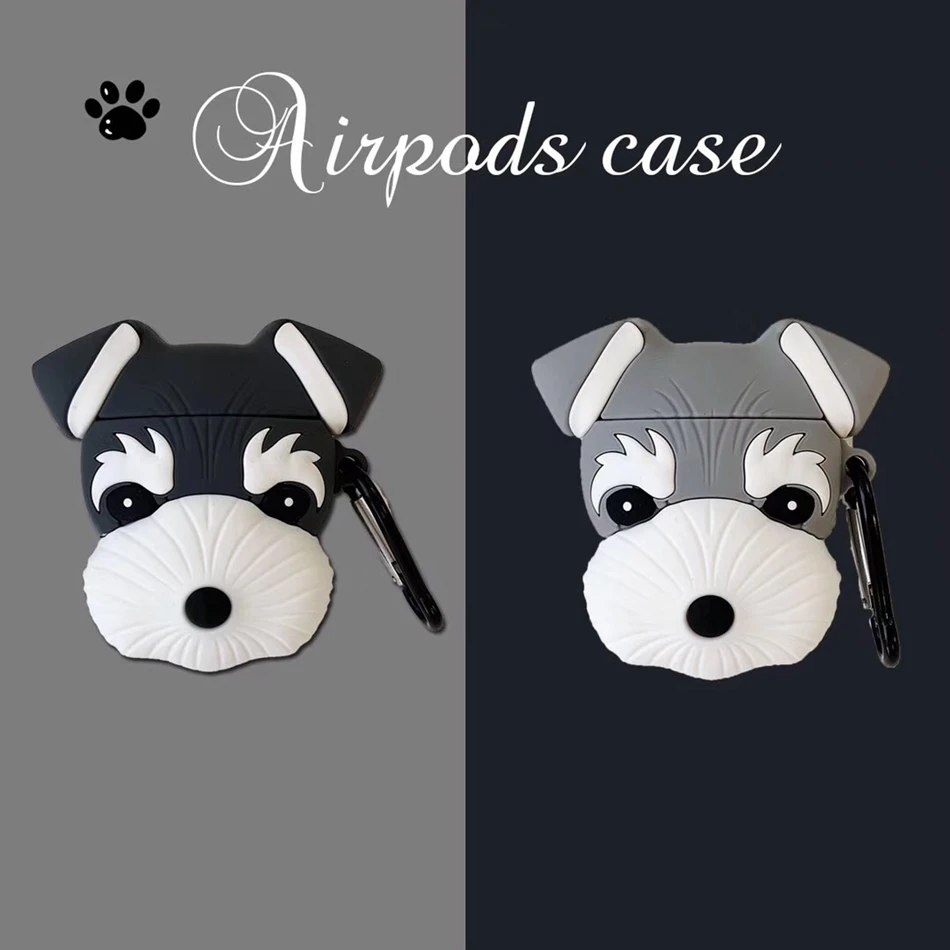 Для AirPods чехол 3D милый мультфильм стерео шнауцер собака чехол для Airpods 2/i10/i11TWS Защитная крышка с крючок карабина