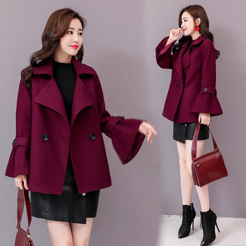 

Woolen Jacket 2018 Autumn Solid Color Bell Sleeve Casual Comfortable Trend of Fashion