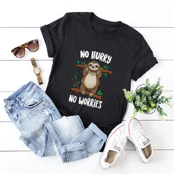 

Plus Size S-5XL New Sloth Print T Shirt Women Shirts 100%Cotton O Neck Short Sleeve Tees Summer T-Shirt Pink Top TShirt Women
