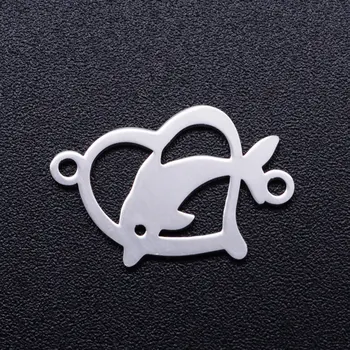 

5pcs/lot Heart Dolphin Stainless Steel DIY Connector Charms Wholesale DIY Pendants for Necklace Making Factory Sale