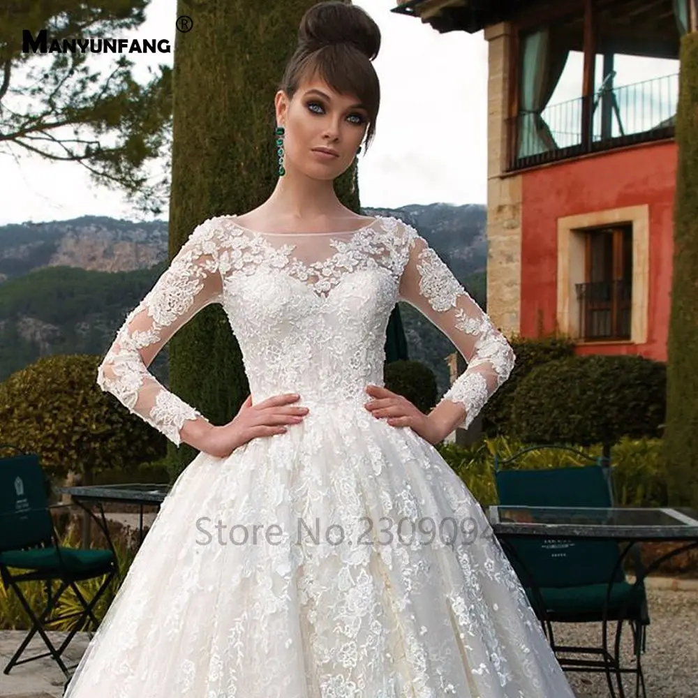 MANYUNFANG свадебное платье с длинным рукавом внизу кружева vestidos de boda кружева suknie slubne Бохо роскошное свадебное платье с рукавами