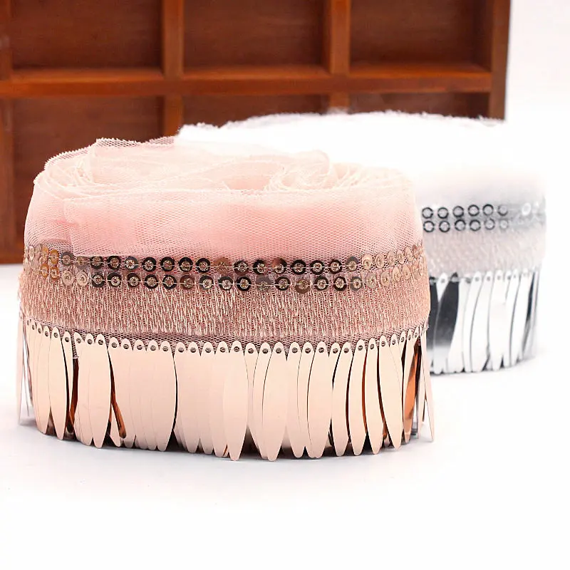 

2 yard 65mm Sequin Beaded Handmade Lace Edge Trims Wedding Dress Belt Sash Ribbon Bridal Applique Fabric Sewing Craft