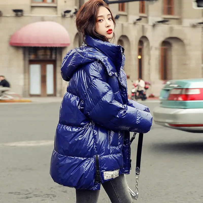 Winter Down Coat Women Fashion shine! 90% white duck down fluffy Red DownJacket Female Fashion Warm Hooded Waterproof Jackets