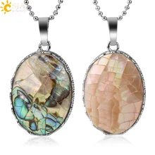 CSJA Natural Abalone Shell Oval colgante collar plata Color corona aleación joyería de moda para mujeres niñas regalos de aniversario G208(China)