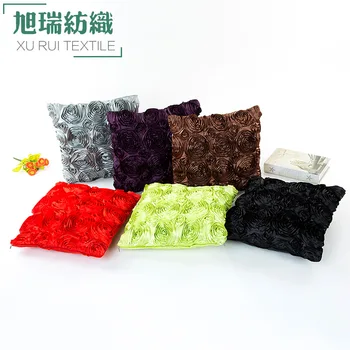 

New Style Stereo Rose Embroidery Pillow Cover Wedding Romantic Imitated Silk Fabric Silk Fabrics Pillow Cover Excluded Core Cust