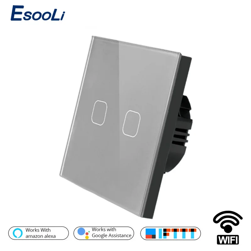 Esooli серая панель европейский стандарт Tuya/Smart Life/ewelink 2 Gang 1 Way WiFi настенный
