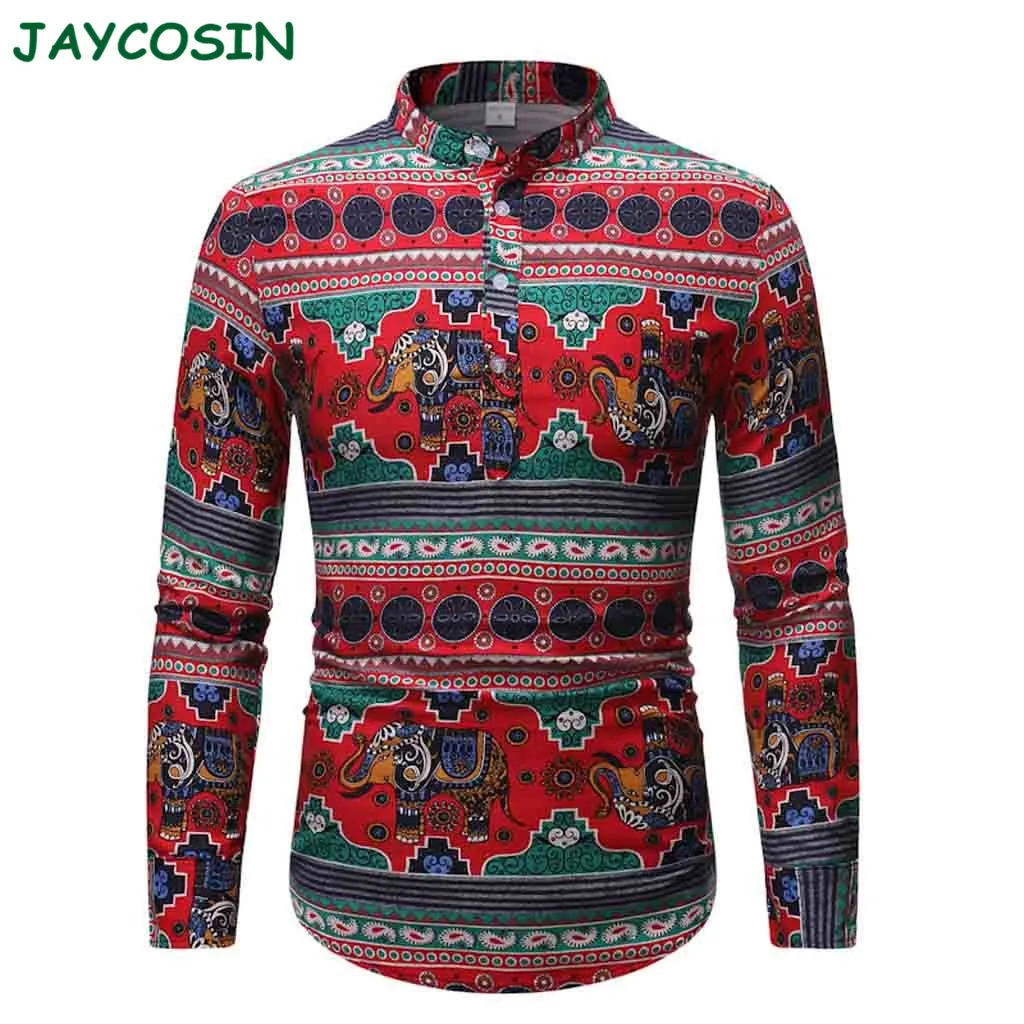 Мужская рубашка с длинным рукавом JAYCOSIN винтажная гавайская большого размера