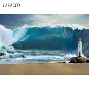

Laeacco Giant Wave Lighthouse Photography Backgrounds Customized Seamless Photocall Photographic Backdrops For Photo Studio