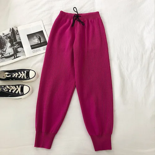 Neploe, тянущиеся женские трикотажные брюки с завязками на талии, осень/зима, новые корейские шаровары, одноцветные модные штаны длиной до щиколотки 55599 - Цвет: rose