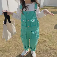 Весенние модные комбинезоны с объемными карманами для мальчиков и девочек детские синие универсальные комбинезоны Подвеска для детей, брюки