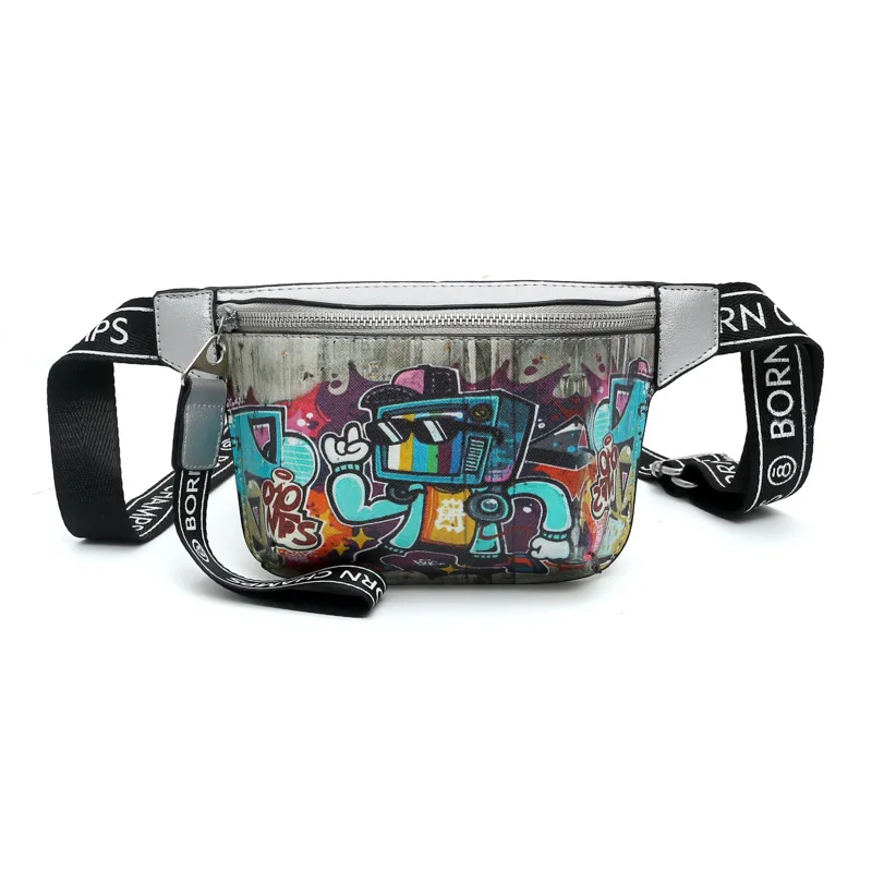 Fanny Pack Women Waist Bag Leather Crossbody Belt Shoulder Bags Waist Packs Girls Waterproof Street Sport Cartoon Chest Bag N88 - Цвет: Silver