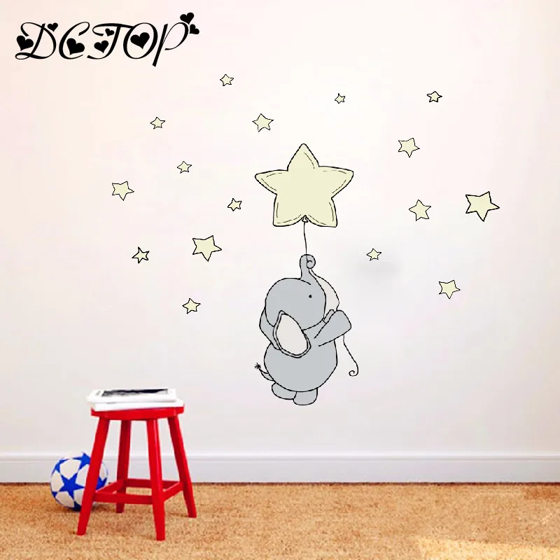 Cute Cartoon Nursery Elephant and Rabbit Wall Decals DIY Stars Stickers For Kids Baby Room Home Decortion Funny Art Vinyls Mural (3)