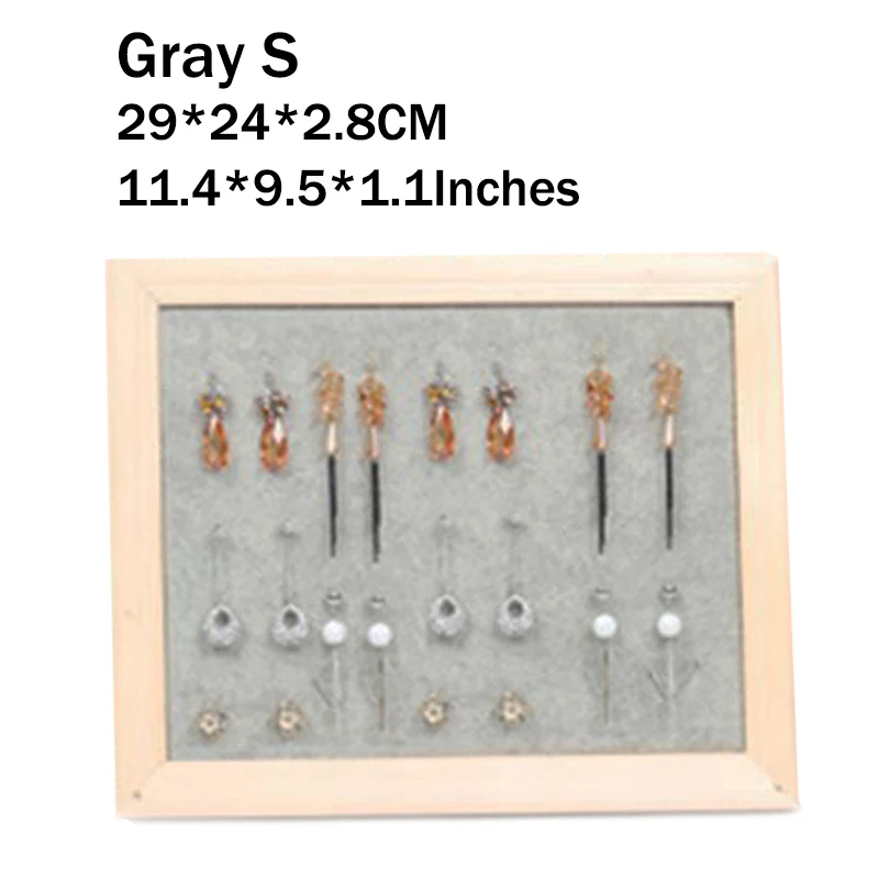 Gray S Простой черный/розовый/серый твердый деревянный+ бархатный модный органайзер для сережек стеллаж для хранения ювелирных изделий демонстрационная доска стойка дисплей стойка - Цвет: Gray S