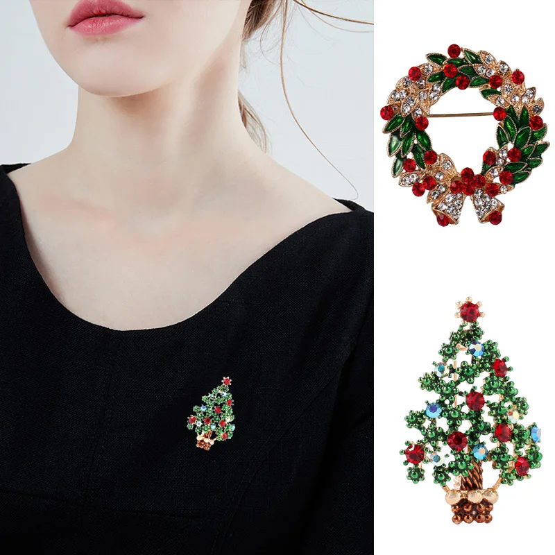 Модная Рождественская елка цветы венок стразы брошь дизайн кристалл Красная