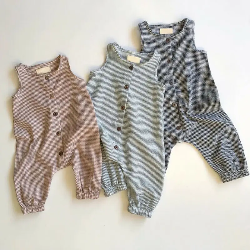 Emmababy 2020 Summer Clothing Newborn Infant Baby Boy Girl Cotton Romper Plaid Jumpsuit Clothes Outfits Sleeveless Sunsuit 0-18M