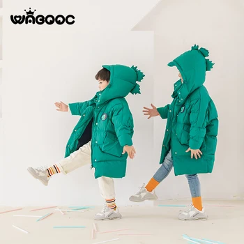 

WABOOC 2020 New Winter Jacket Boys Girls Dinosaur Design Warm Kids Clothes Girls Removeable Hat 2-3-8 years Toddler Coat