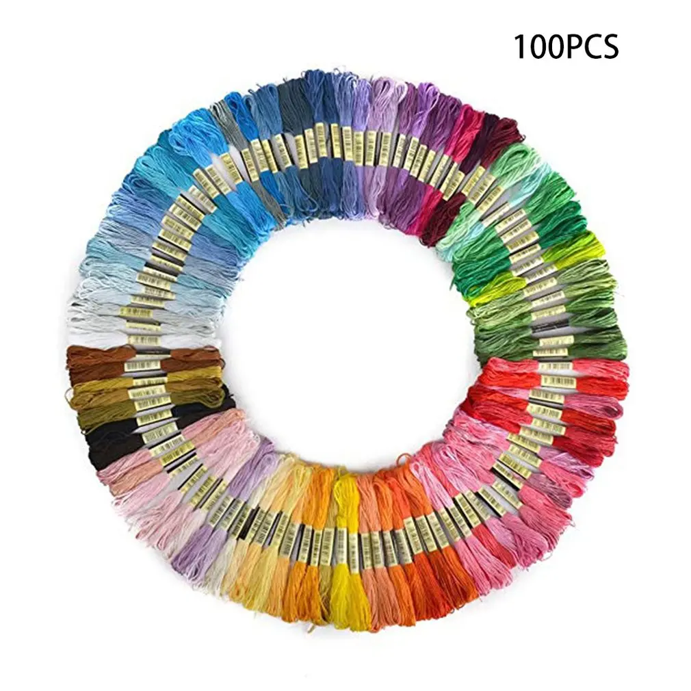 100 pcs 50 цветов, 100 цветов, нить для вышивки крестом, Полиэстеровая хлопковая нить для вышивки, радужная цветная ручная вышивка, плетеная нить - Цвет: 100 pcs