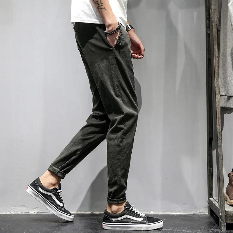 

K9053-1 Pants Men's Capri Korean-style Trend Capri Pants New Style Loose-Fit Versatile Large Size School Casual Pants