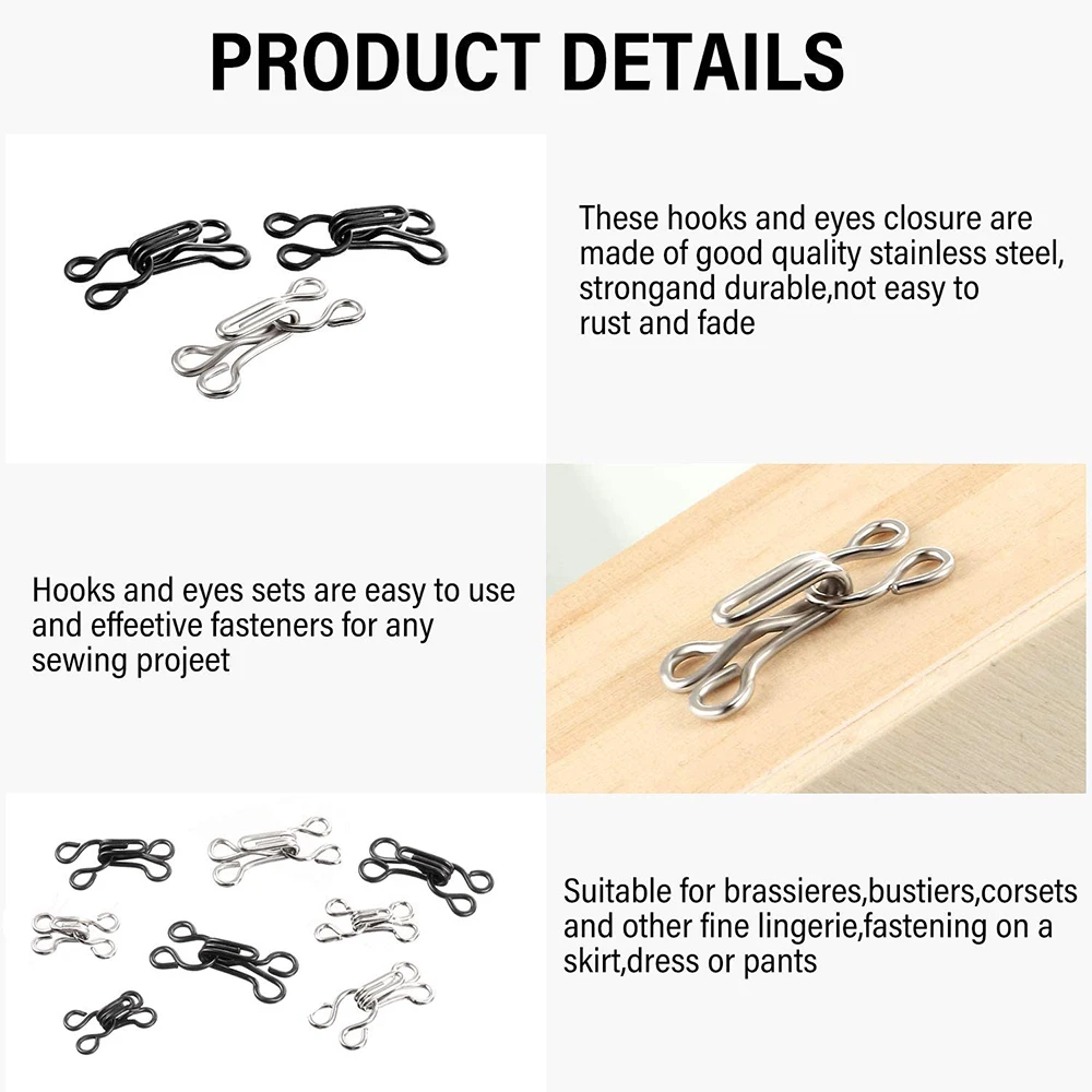 100 Set Invisible Sewing Hook and Eye Closure for Clothing Bra Jacket Hooks Replacement Sewing Craft Buckle Garment Accessories 6