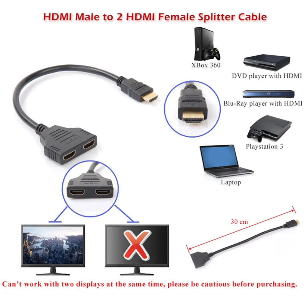 1 в 2 из Hdmi конвертер Соединительный кабель шнур 2 двухпортовый Y сплиттер 1080p