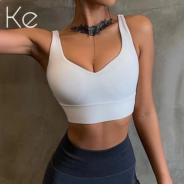 Ke Ivory White V-neck Sports Bra, Nude Feeling Gathered To Show The Chest  Simple Running Yoga Wide Shoulder Strap Underwear Yoga - Sports Bras -  AliExpress