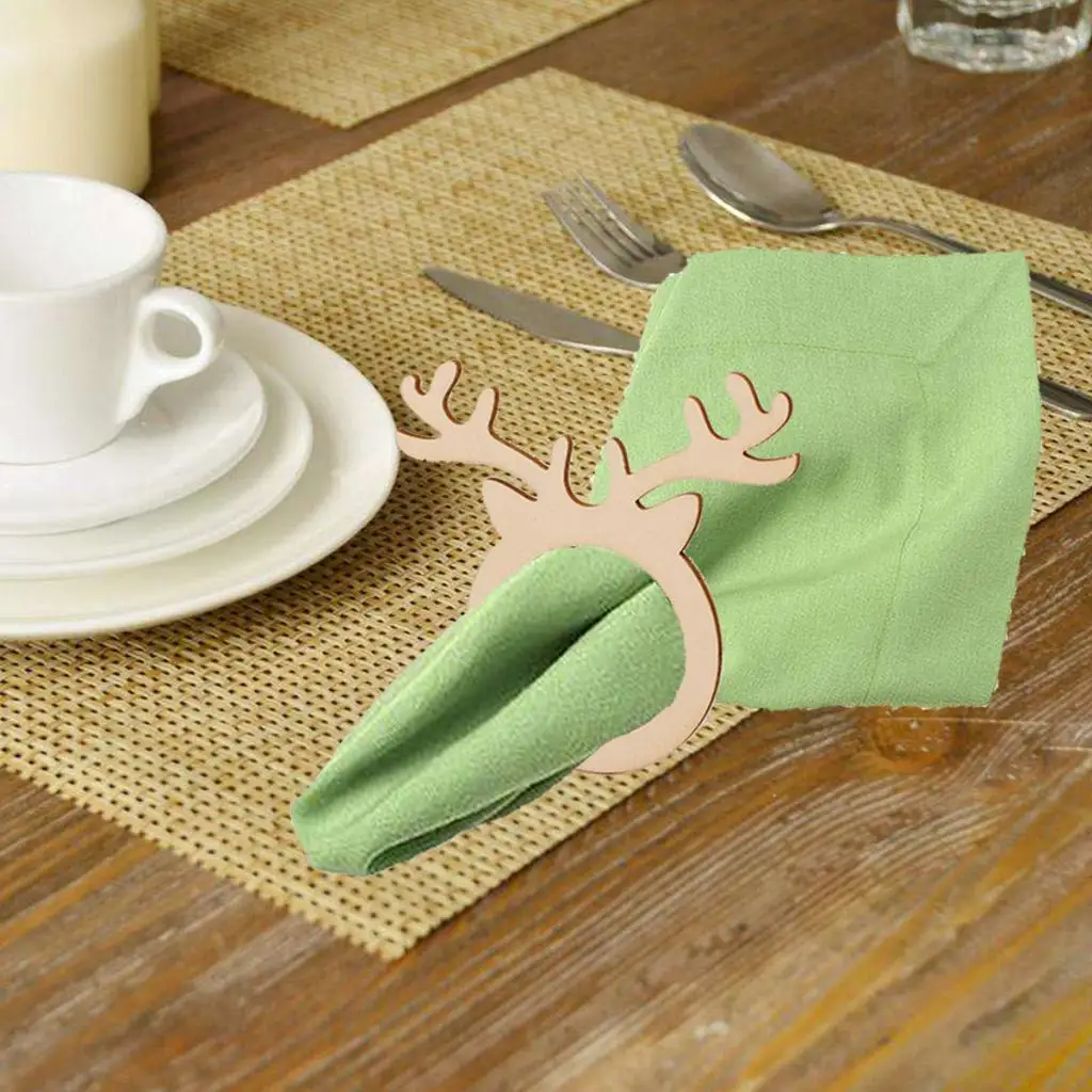 10pcs Wooden Deer Head Napkin Holder Rings F/ Banquet Christmas Luncheons