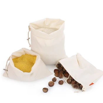 

Cotton Drawstring Bag Beam Shopping Bag Fruit Vegetable Grain Seed Storage Pocket Reusable Bread Squeeze Bag Small Coin Purse