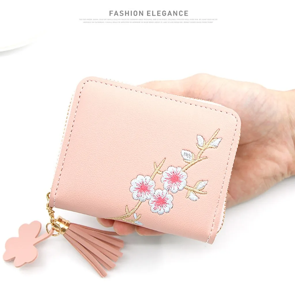 Cartera mujer, уличная мода, сплошной цвет, цветок, бахрома, кожа, кошелек для карт, женский, маленький, для изменения, мини, для денег, сумочка, portfel