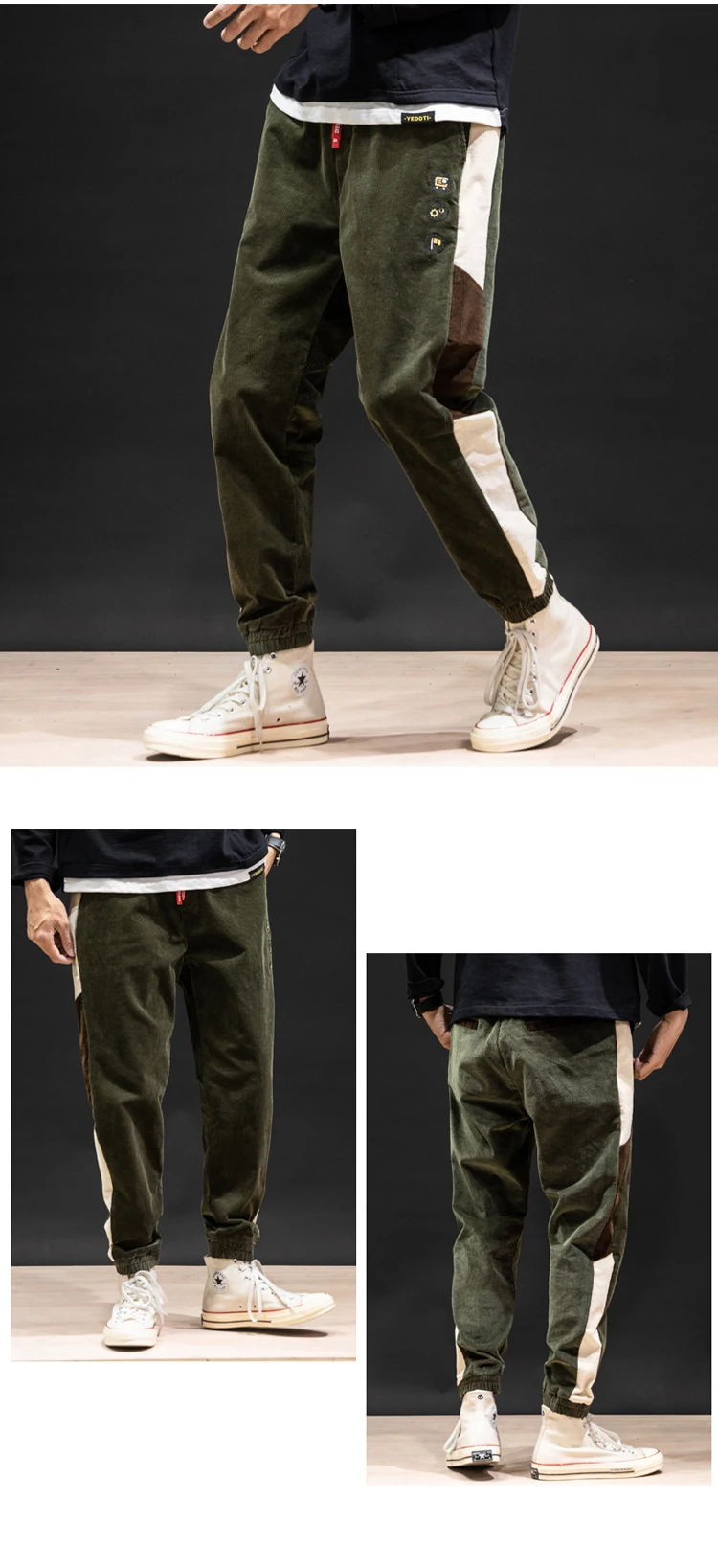 Men Fashion Cotton Corduroy Pants Sweatpants Autumn casual Pants stitching elastic Retro Harem pants tide trousers