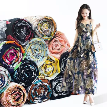 

Flower Printed Chiffon Fabric For girls' Dress And Summer Garment Sewing Fabric DIY Handmade Accessories 100*150cm/piece