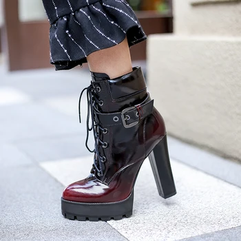 

Genuine Leather lace up Chelsea Boots high heels Female Short Boots Winter Warm Women Ankle Boots Night Club Shoes Woman
