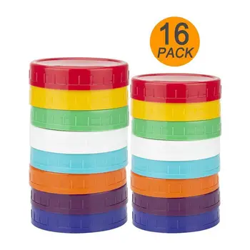 

Upgrated 16 Pack Plastic Mason Jar Lids - Colored Mason Jar Caps 100% Compatible With Ball Kerr Wide & Regular Mason Jar
