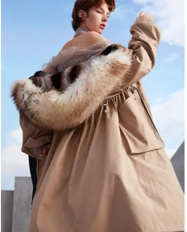Versize parka зимняя куртка женская jexxi Высокое качество Женская длинная лисий мех с капюшоном Рекс Кролик внутренняя желчь пальто Верхняя одежда Пальто - Цвет: Бежевый