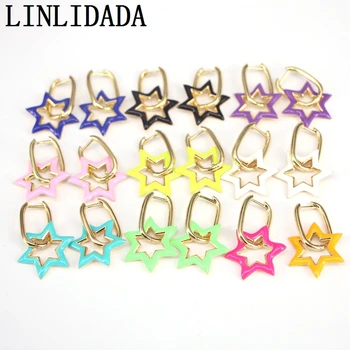 

5Pairs Star Dangle Earrings Women Earring Neon Green Bright Fluorescent Jewelry Gold Color Hoop Rectangle