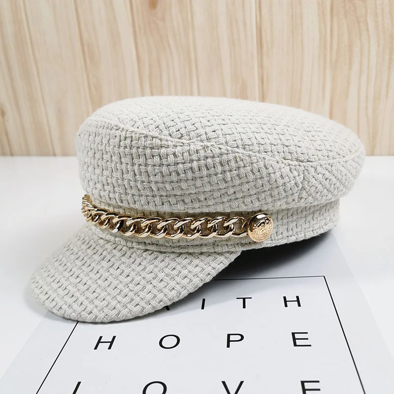 01911-shi осень зима металлическая цепочка восьмиугольная шляпа мужская женская кепка-бейсболка для досуга