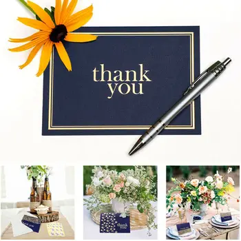 

2019 Thank You Notes Navy Blue and Gold - Blank Note Cards with Envelopes 9 Cards