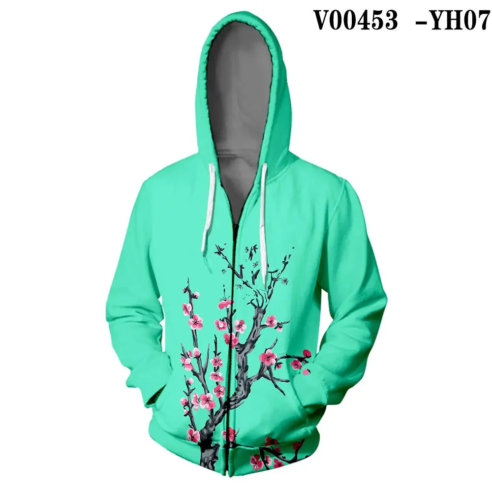 WAMNI чернила цветок толстовки на молнии с капюшоном уличная китайский стиль элементы 3D весна осень хараджуку свитшот с капюшоном - Цвет: V00453